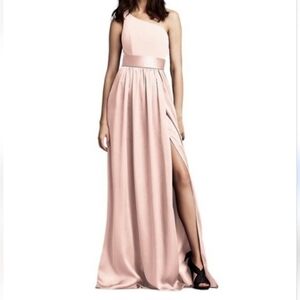 Vera Wang White One Shoulder Bridesmaid Dress/Gown Satin Sash in Blush Sz-4